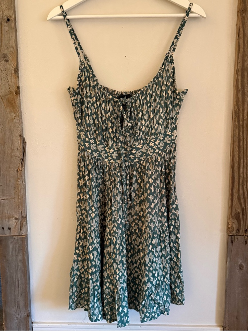 Angie Green and Cream Smocked Cactus Dress